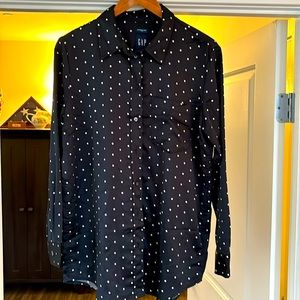 Black/beige polka dot satin boyfriend shirt